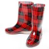 보생 체크 레인부츠 미들장화